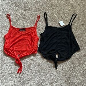 NWT Urban outfitters Women's Red and Black Tie-Front Tops